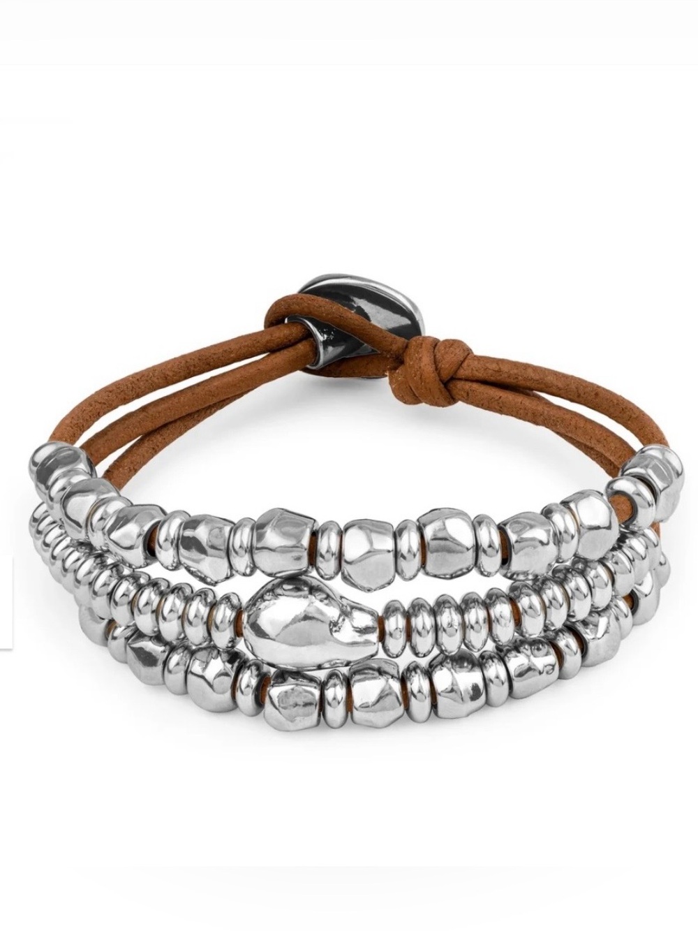 London Innes Strong Amber Bracelet Rhodium & Spanish Leather Size Small